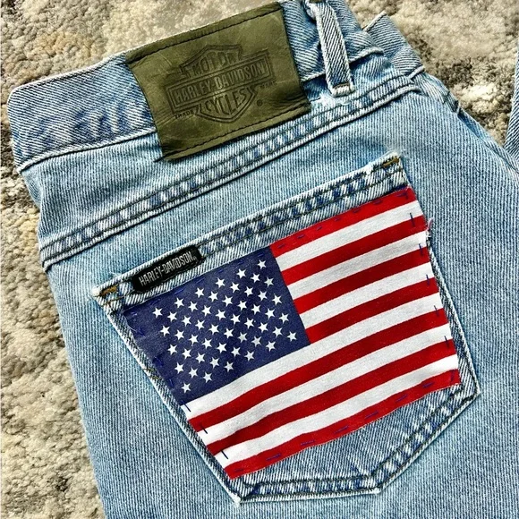 Harley-Davidson Boot Cut Jeans with Custom American Flag Pocket - One of a Kind - Picture 10 of 10
